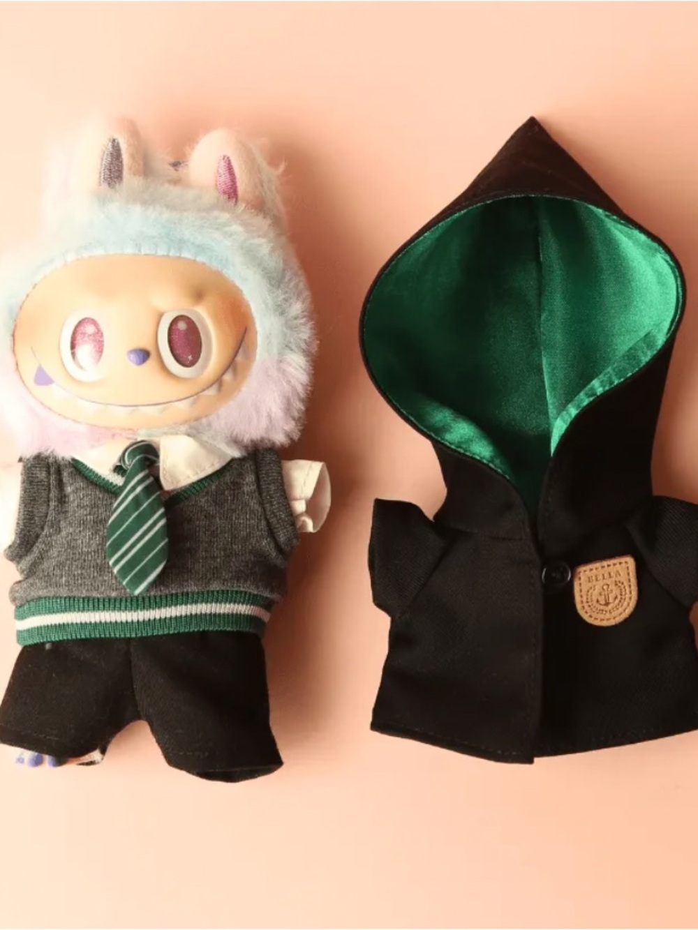 5pcs Removable Green Hoodie Labubu School Outfit, Harry Potter style
